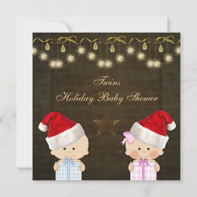 Invitation Baby shower de Noël de jumeaux de garçon et de (Devant)