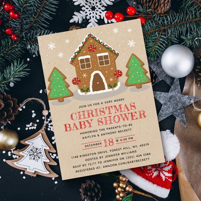 Invitation Baby shower de Noël de la Maison du pain d'épices (Créateur téléchargé)
