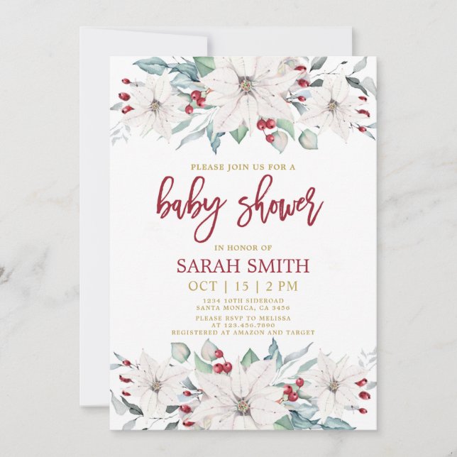 Invitation Baby shower de Noël de la pointe blanche (Devant)