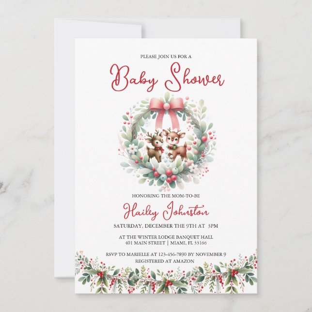 Invitation Baby shower de Noël des cerfs modernes (Devant)