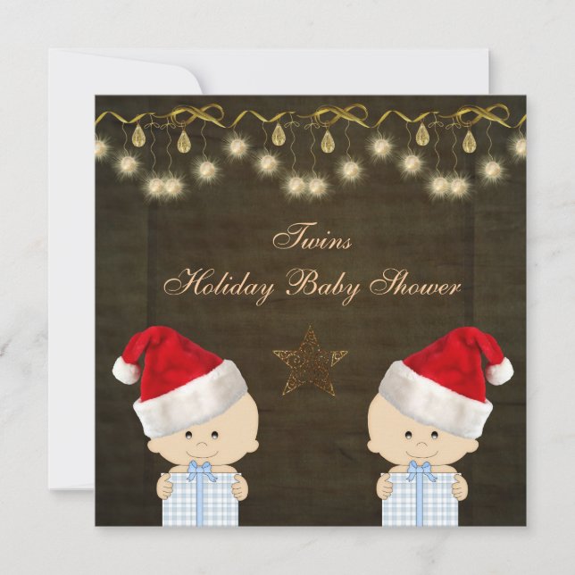 Invitation Baby shower de Noël des jumeaux (Devant)