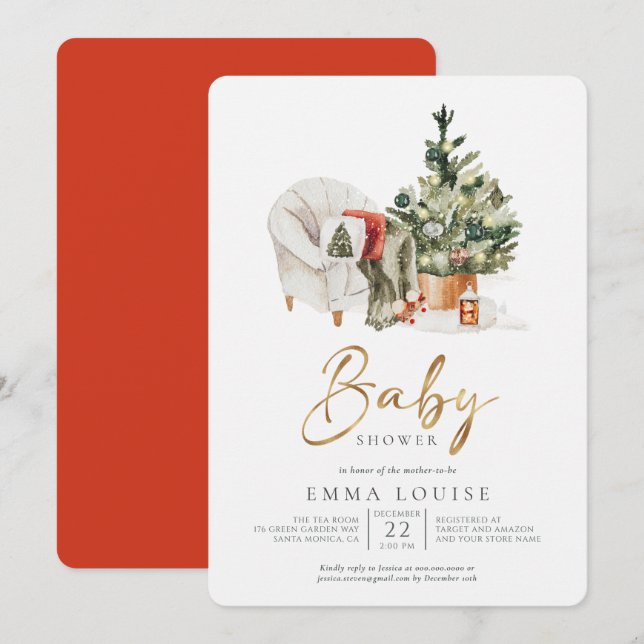 Invitation Baby shower de Noël d'hiver (Devant / Derrière)