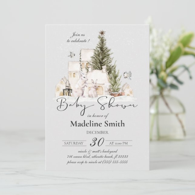 Invitation Baby shower de Noël d'hiver (Debout devant)