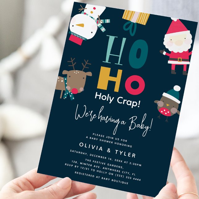 Invitation Baby shower de Noël drôle 'Ho Ho Holy Crap' (Créateur téléchargé)