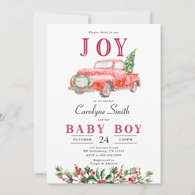 Invitation Baby shower de Noël du camion-arbre (Devant)