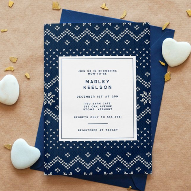Invitation Baby shower de Noël du garçon Knit d'hiver bleu (Créateur téléchargé)