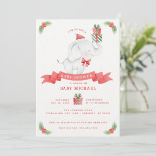 Invitation Baby shower de Noël Eléphant Blanc