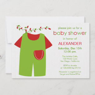 Invitation Baby shower de Noël en tenue verte