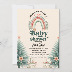 Invitation Baby shower de Noël Festif Rustique Rainbow
