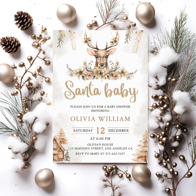 Invitation Baby shower de Noël Floral Reindeer d'hiver (Créateur téléchargé)