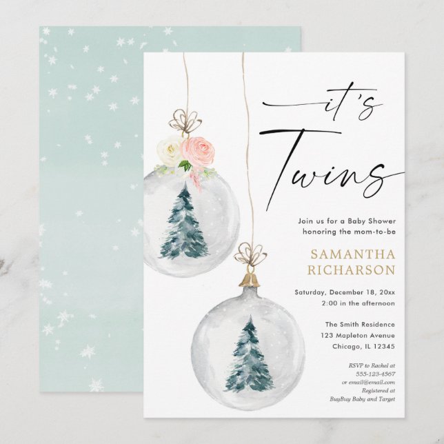Invitation Baby shower de Noël hivernal pour garçons et fille (Devant / Derrière)