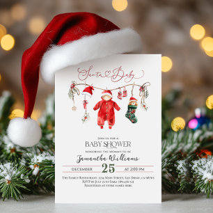 Invitation Baby shower de Noël minimal pour bébé père Noël