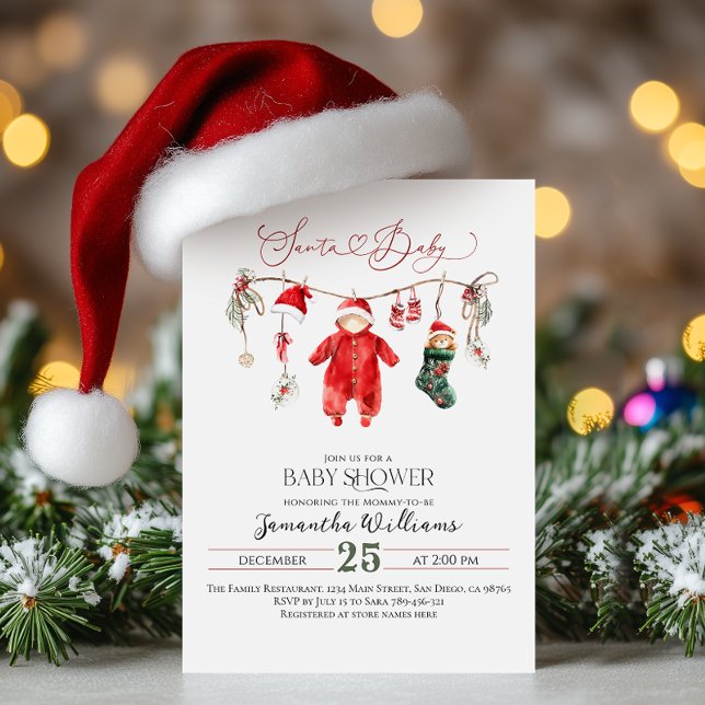 Invitation Baby shower de Noël minimal pour bébé père Noël (Créateur téléchargé)