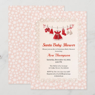 Invitation Baby shower de Noël Père Noël Vêtements rouge et