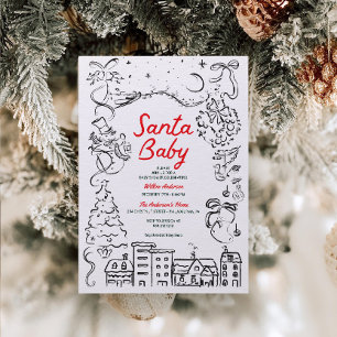Invitation Baby shower de Noël pour bébé Père Noël dessiné à 