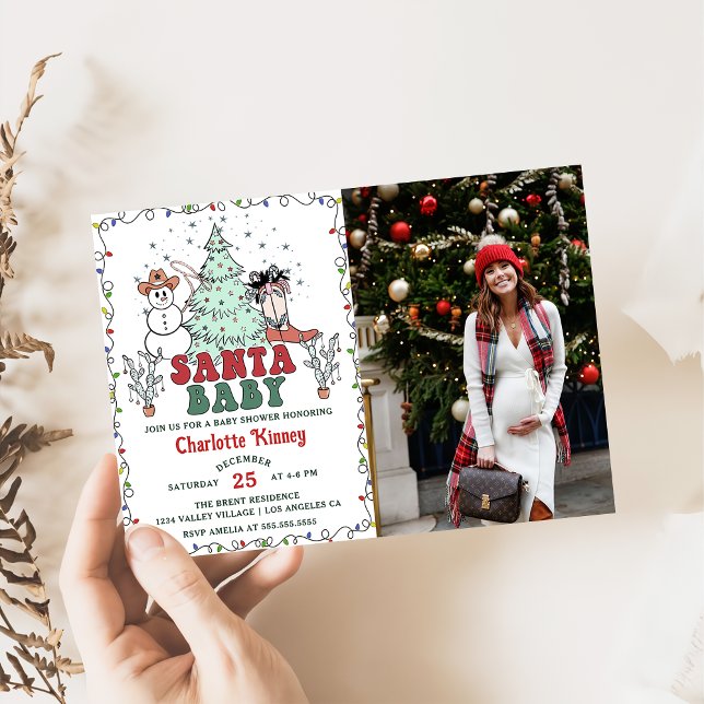 Invitation Baby shower de Noël pour bébé Western Père Noël (Créateur téléchargé)