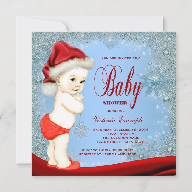 Invitation Baby shower de Noël pour les garçons de flocon rou (Devant)