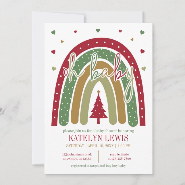 Invitation Baby shower de Noël Rainbow Winter (Devant)