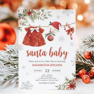Invitation Baby shower de Noël Red Girl Père Noël