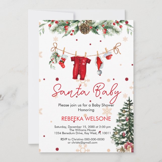 Invitation Baby shower de Noël Red père Noël (Devant)