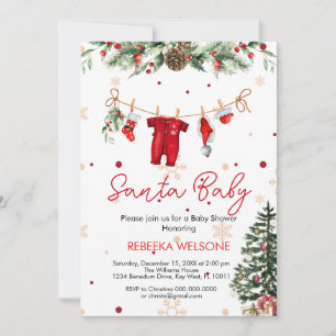 Invitation Baby shower de Noël Red père Noël