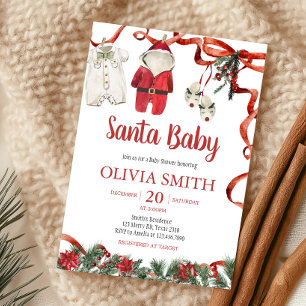 Invitation Baby shower de Noël Red Père Noël