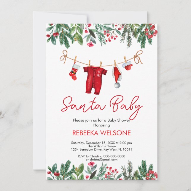 Invitation Baby shower de Noël Red père Noël (Devant)