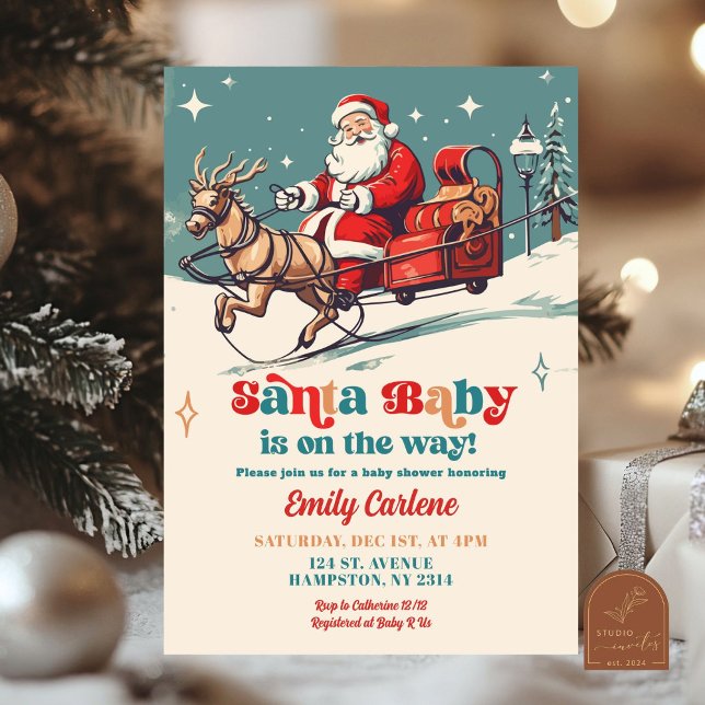 Invitation Baby shower de Noël Retro Père Noël Baby (Créateur téléchargé)