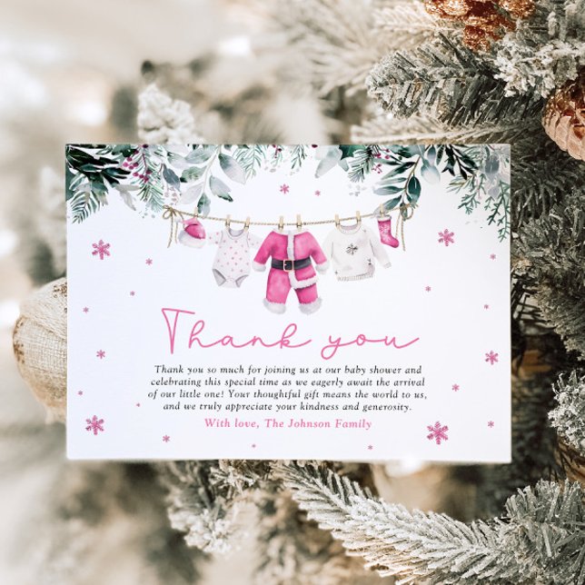 Invitation Baby shower de Noël rose Père Noël bébé Merci (Créateur téléchargé)