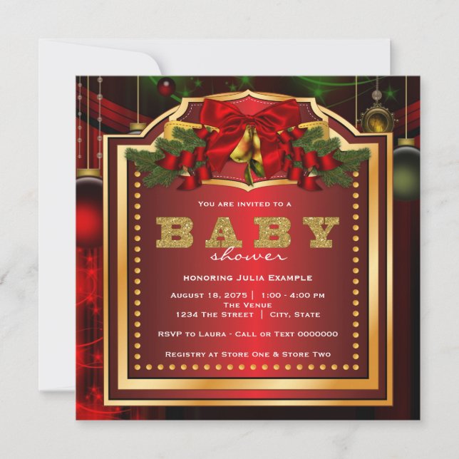 Invitation Baby shower de Noël rouge (Devant)