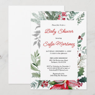 Invitation Baby shower de Noël Rouge Poinsettia