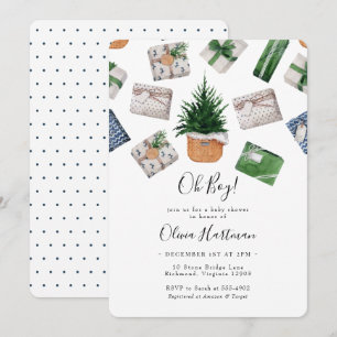 Invitation Baby shower de Noël rustique bleu hiver