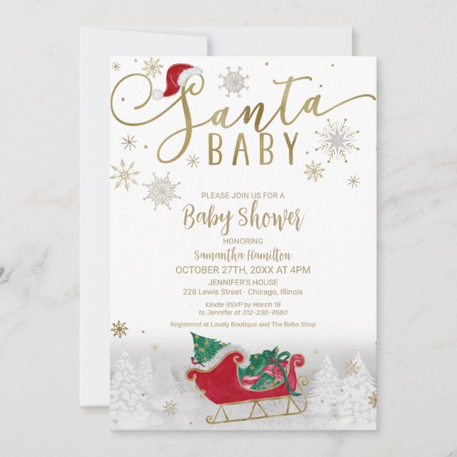 Invitation Baby Shower de Noël Santa Baby Hiver (Devant)