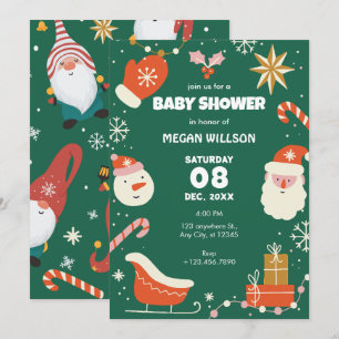 Invitation Baby shower de Noël Vert Fun