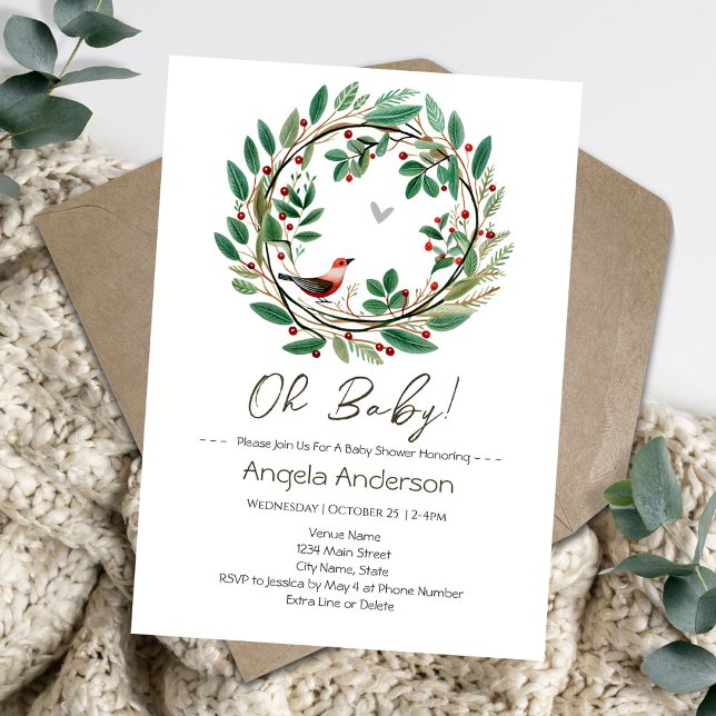 Invitation Baby shower de Noël Wreath Berry (Créateur téléchargé)