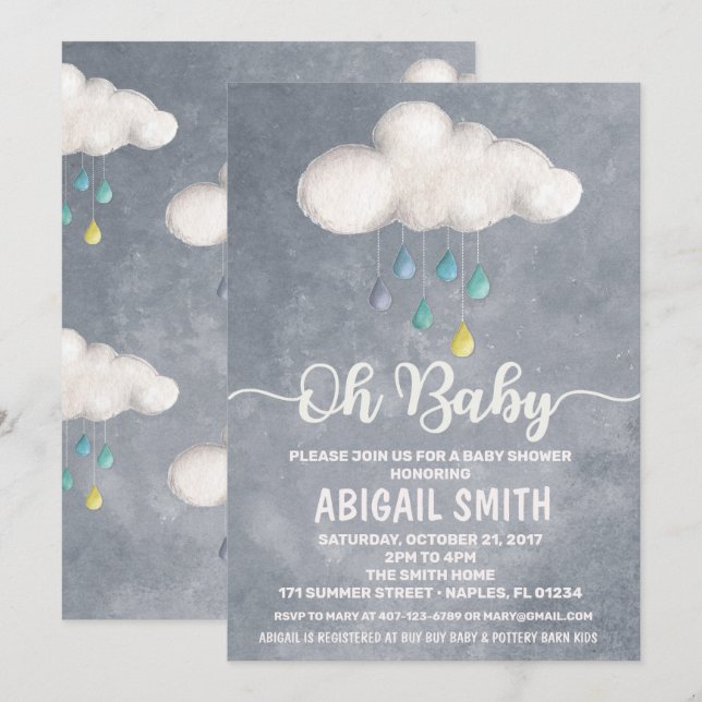 Invitation Baby shower de nuage Amour de la goutte (Devant / Derrière)