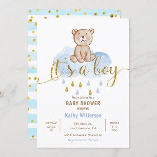 Invitation Baby shower de nuage bleu ours