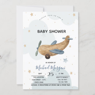 Invitation Baby shower de nuages de jouets d'avion mignons