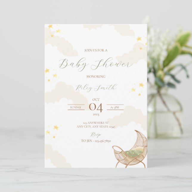 Invitation Baby shower de nuit étoilée (Debout devant)