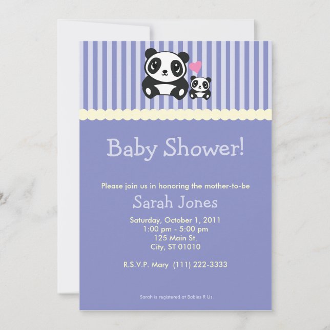 Invitation Baby shower de panda - pourpre (Devant)