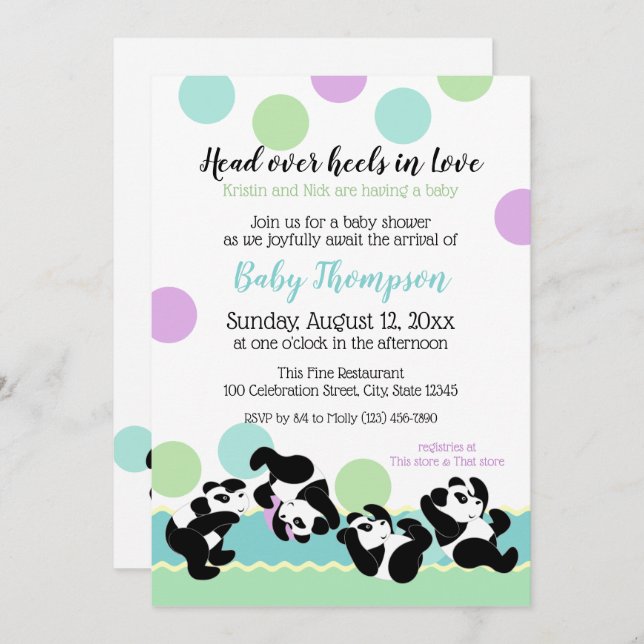 Invitation Baby shower de Pandas (Devant / Derrière)