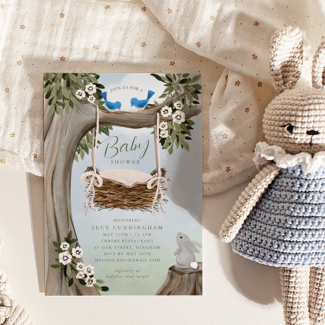 Invitation Baby shower de panier bébé de la forêt de Woodland (Créateur téléchargé)