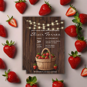 Invitation Baby shower de panier en bois sucré fraise