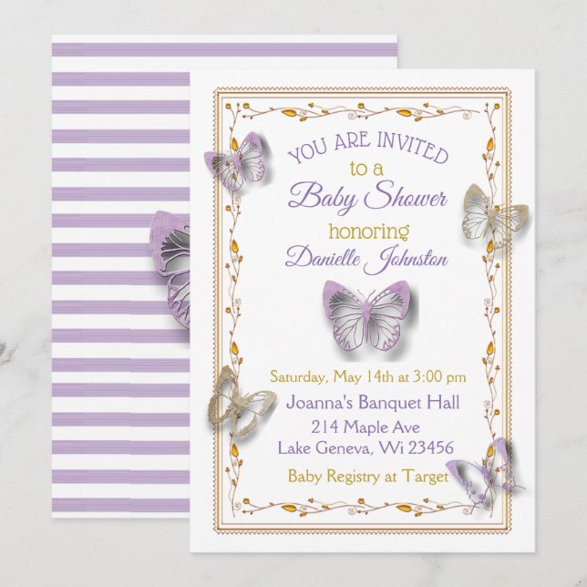 Invitation Baby shower de papillon de petite fille personnali (Devant / Derrière)