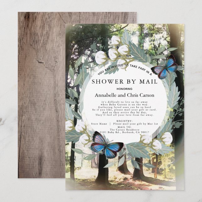Invitation Baby shower de papillon forestier enchanté par cou (Devant / Derrière)