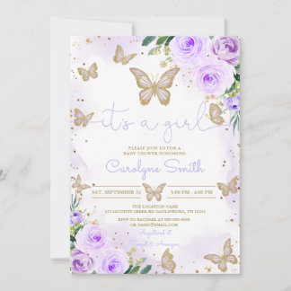 Invitation Baby shower de papillon pourpre fille
