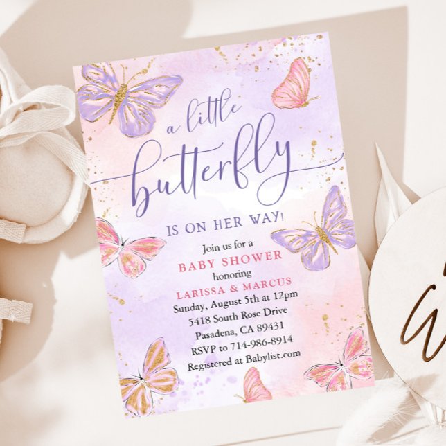 Invitation Baby shower de papillon rose violet or (Créateur téléchargé)