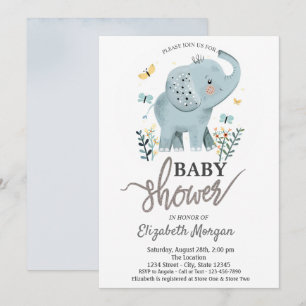Invitation Baby shower de papillons aux fleurs d'éléphants