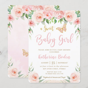 Invitation Baby shower de papillons floraux rose pâle
