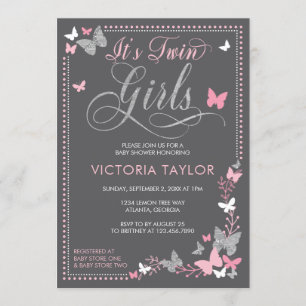 Invitation Baby shower de papillons pour jumeaux